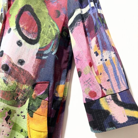 Ali Miles Shirt Women S Multi Color Abstract Print Button Front Colorful Artsy - Picture 5 of 12
